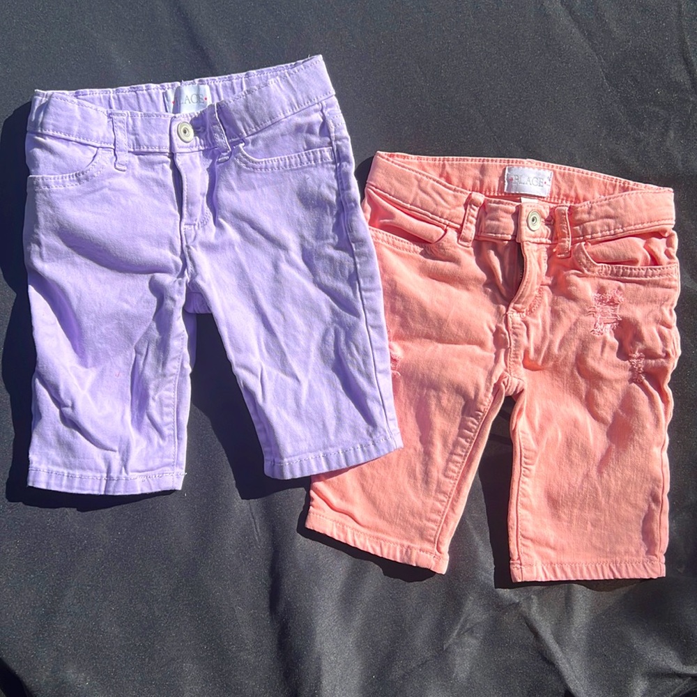 Purple and Peach Long Jean Shorts - Childrens Place Size 5